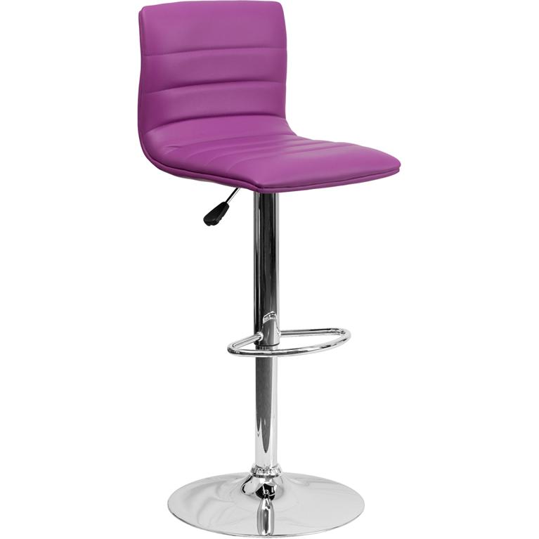 Purple Vinyl Adjustable Bar Stool, Swivel Stool with Chrome Pedestal Base