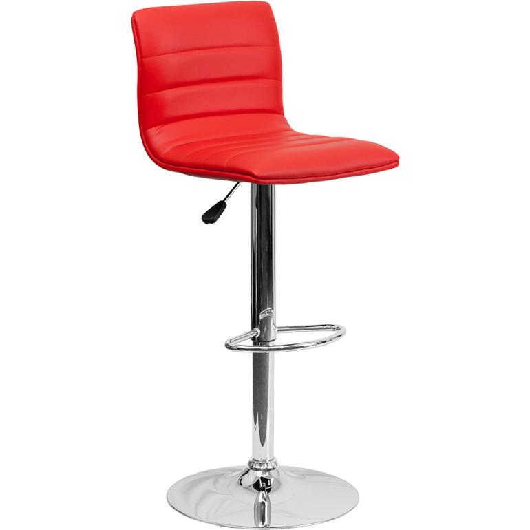 Red Vinyl Adjustable Bar Stool, Swivel Stool with Chrome Pedestal Base