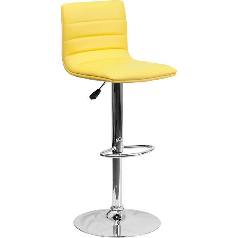 Yellow Vinyl Adjustable Bar Stool, Swivel Stool with Chrome Pedestal Base