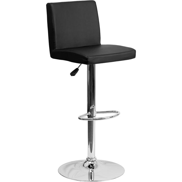 Black Vinyl Adjustable Height Barstool with Panel Back and Chrome Base