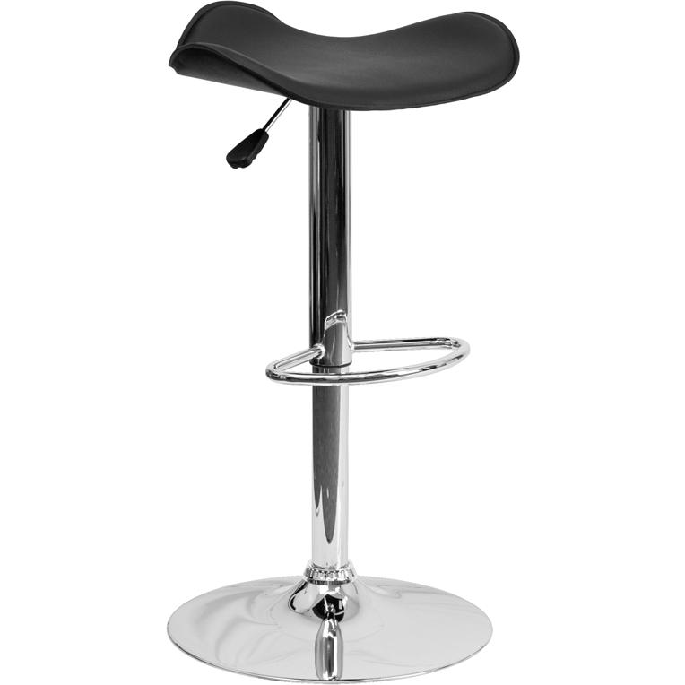 Black Vinyl Adjustable Height Barstool with Wavy Seat and Chrome Base