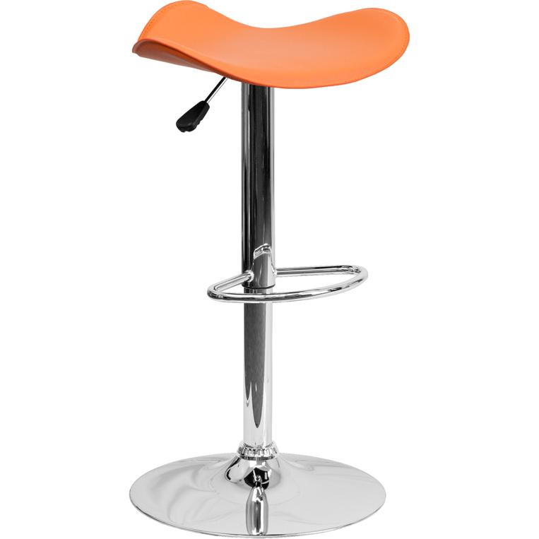 Orange Vinyl Adjustable Height Barstool with Wavy Seat and Chrome Base