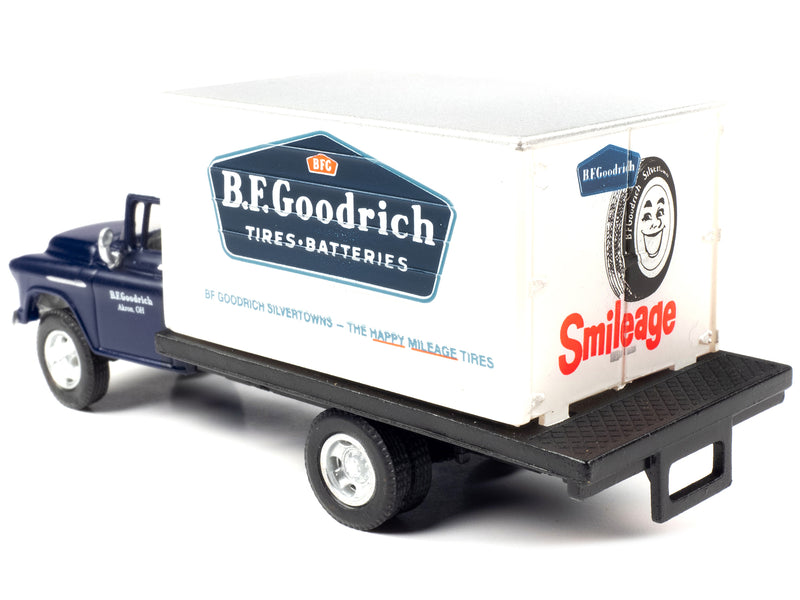 1957 Chevrolet Box Truck Dark Blue with White Top BFGoodrich 1/87 (HO) Scale Model by Classic Metal Works