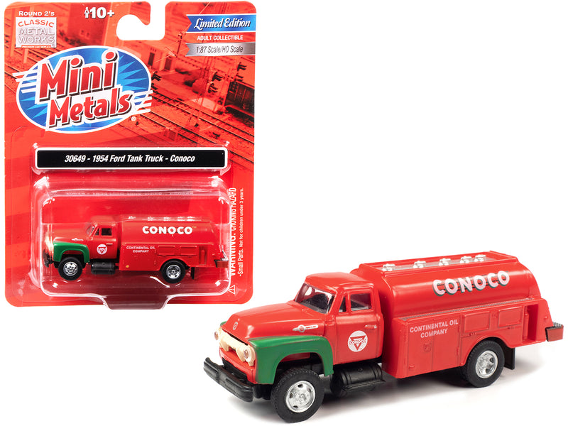 1954 Ford Tanker Truck Red and Green Conoco 1/87 (HO) Scale Model by Classic Metal Works