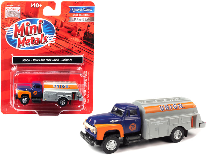 1954 Ford Tanker Truck Dark Blue and Orange Union 76 1/87 (HO) Scale Model by Classic Metal Works