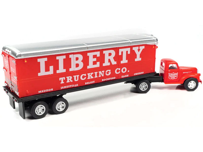 1941-1946 Chevrolet Truck and Trailer Set Liberty Trucking Co. Red 1/87 (HO) Scale Model by Classic Metal Works