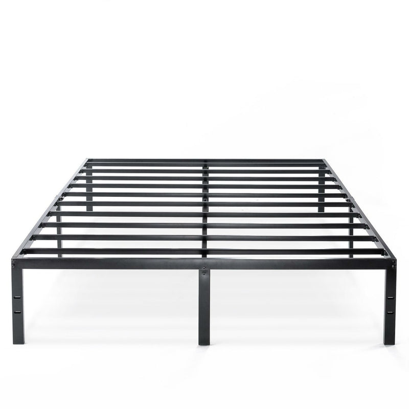 Queen Matte-Black Metal Platform Bed Frame with Headboard and Footboard