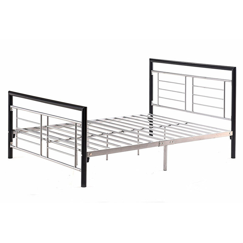 Queen size Metal Platform Bed with Headboard and Footboard in Black Silver Finish