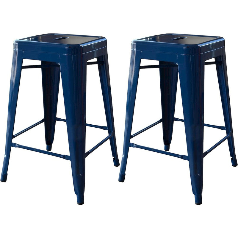 AmeriHome Loft Blue 24 Inch Metal Bar Stool - 2 Piece