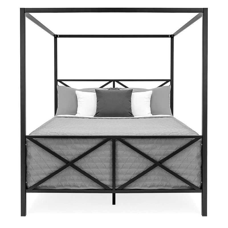 Queen size 4-Post Canopy Bed Frame in Black Metal Finish