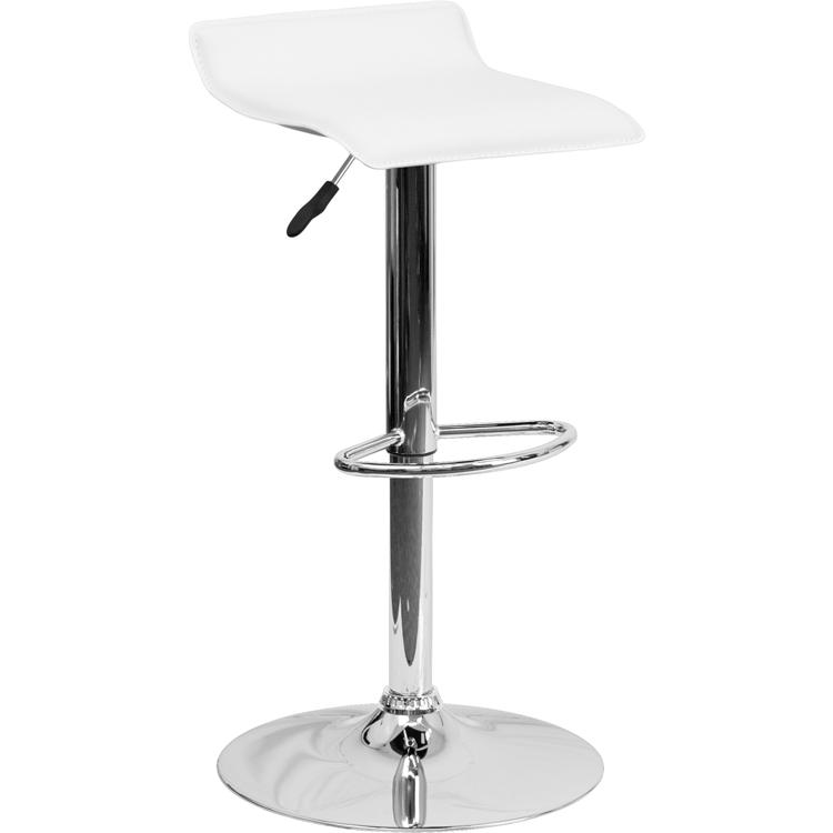 White Vinyl Adjustable Height Barstool with Solid Wave Seat and Chrome Base