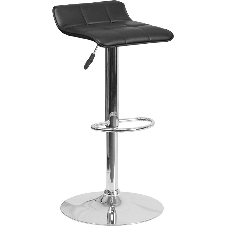 Black Vinyl Adjustable Height Barstool with Quilted Wave Seat and Chrome Base