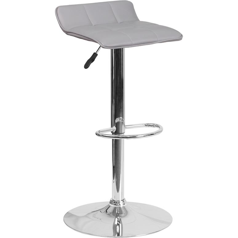 Gray Vinyl Adjustable Height Barstool with Quilted Wave Seat and Chrome Base