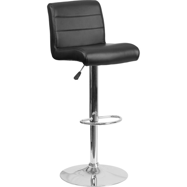 Black Vinyl Adjustable Height Barstool with Rolled Seat and Chrome Base