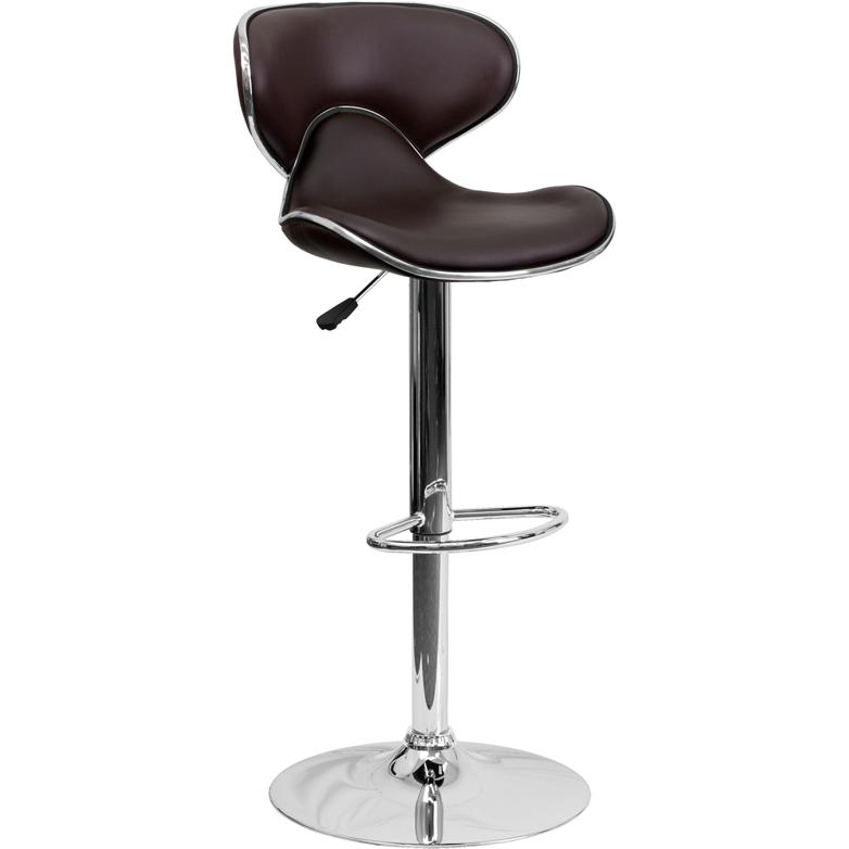 Cozy Mid-Back Brown Vinyl Adjustable Height Barstool with Chrome Base