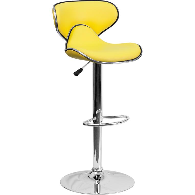 Cozy Mid-Back Yellow Vinyl Adjustable Height Barstool with Chrome Base