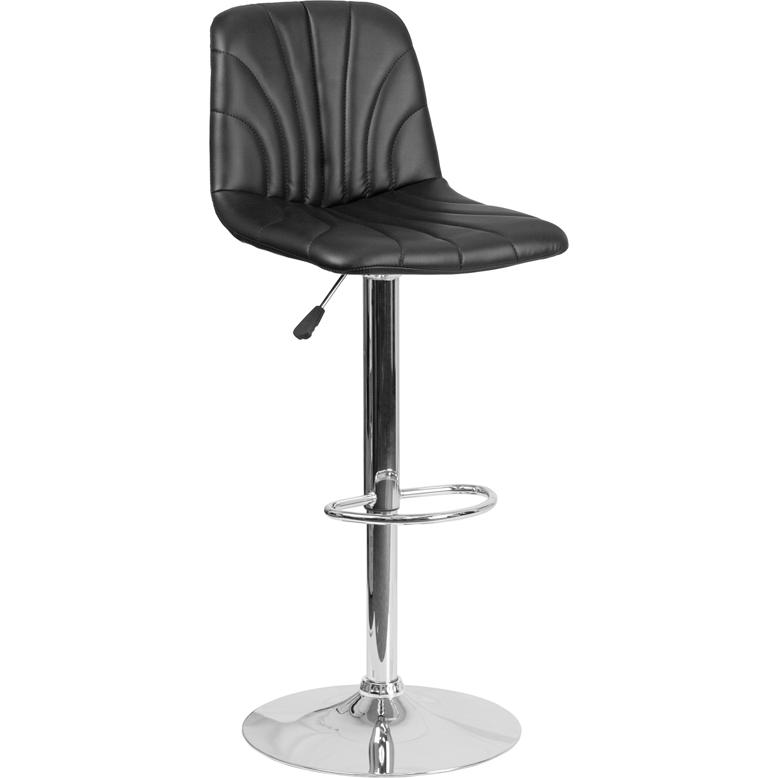 Black Vinyl Barstool with Embellished Stitch Design and Chrome Base