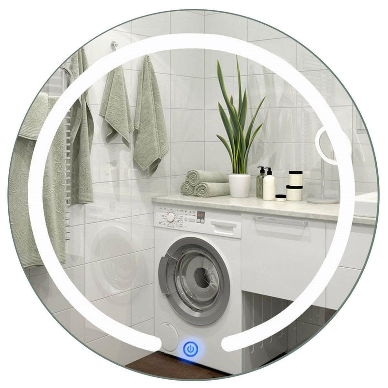 Modern 20-inch Round Bathroom Wall Mirror with Touch Button LED Light