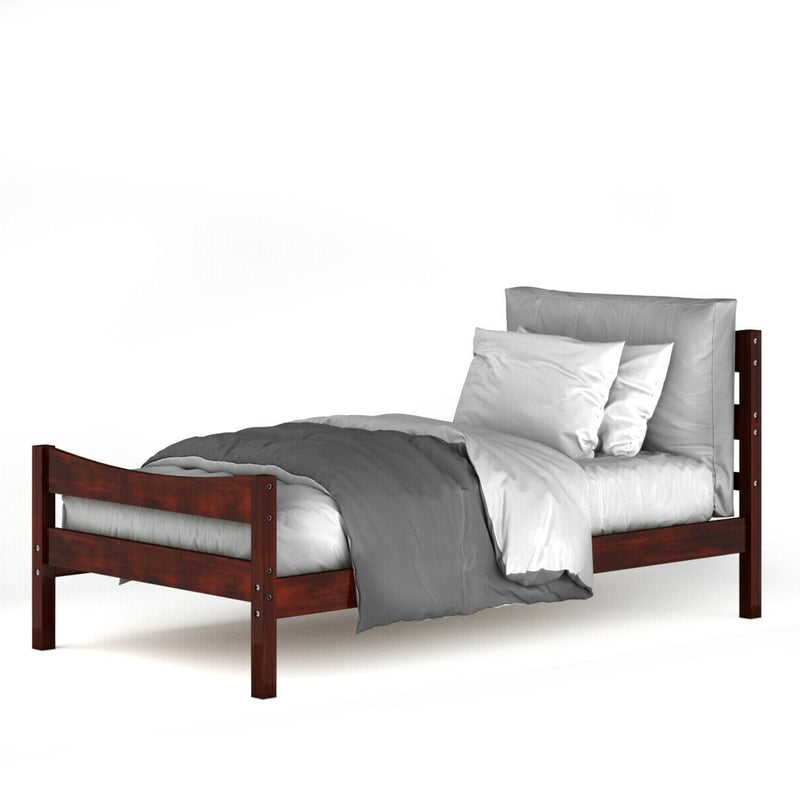 Twin size Farmhouse Style Pine Wood Platform Bed Frame in Walnut