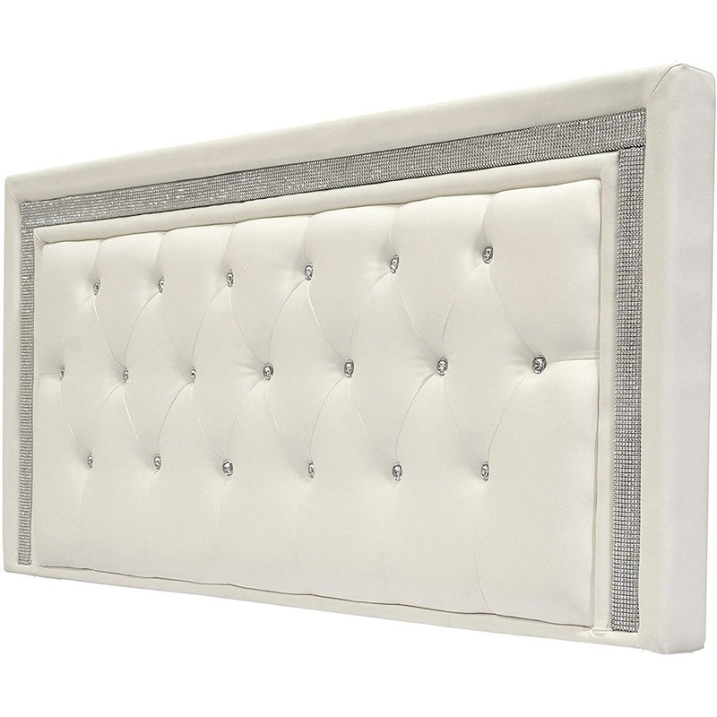 Best Master Faux Leather Full/Queen Headboard Tufted Crystal Rhinestone in White