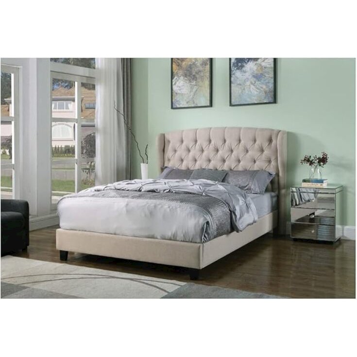 Frances Solid Wood/Fabric Upholstry Cal King Platform Bed - Beige