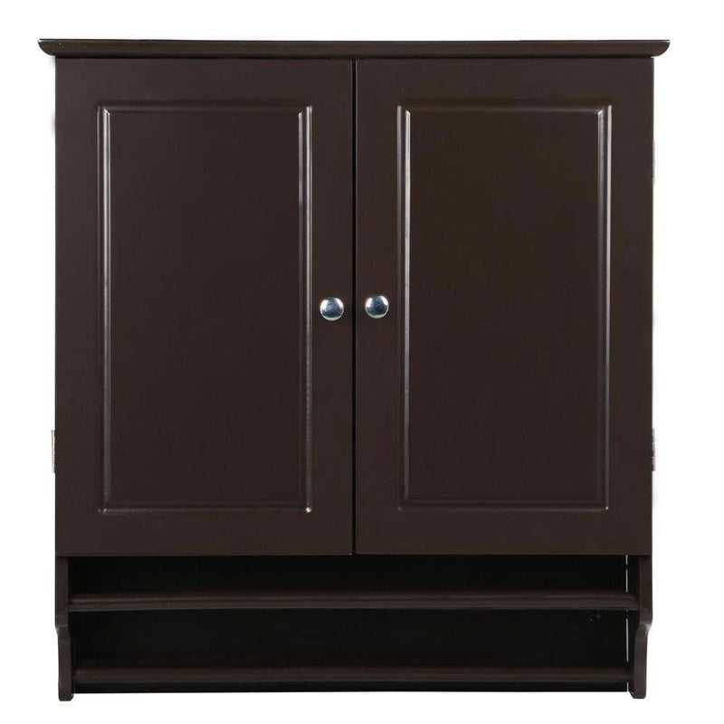 Espresso 2-Door Bathroom Wall Cabinet Cupboard with Towel Bar