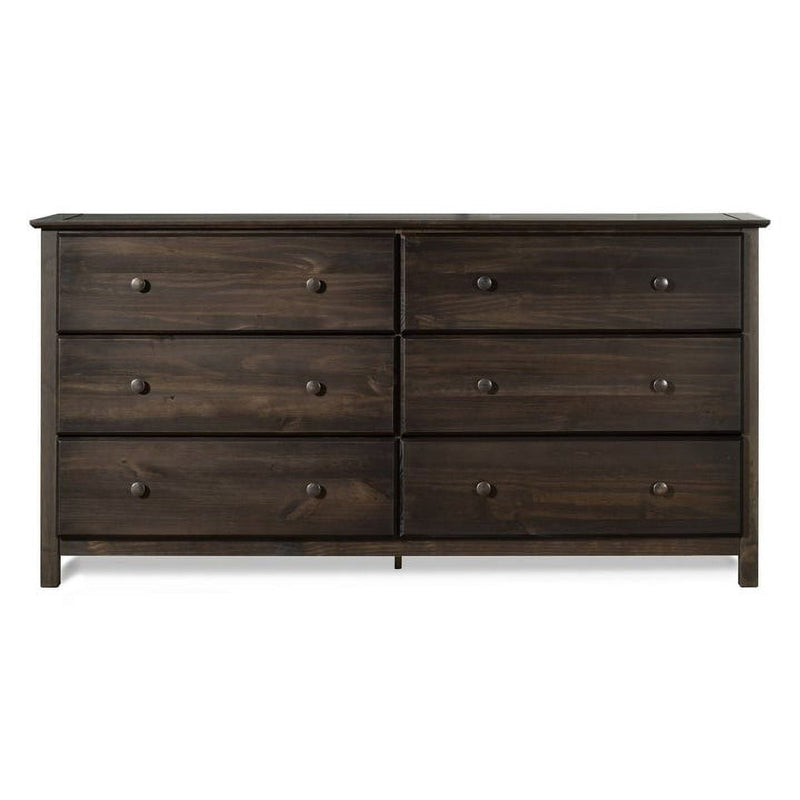 Farmhouse Solid Pine Wood 6 Drawer Dresser in Espresso Finish