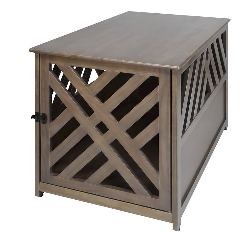 Modern Lattice Wooden Pet Crate End Table