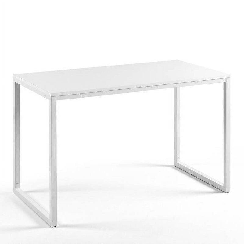 Modern Home Office Desk with White Metal Frame and Wood Top