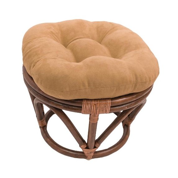 Rattan Ottoman with Micro Suede Cushion