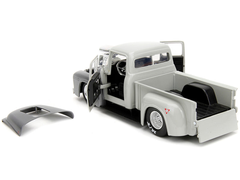 1956 Ford F-100 Pickup Truck Tan and Gray Metallic and Guile Diecast Figure Street Fighter Video Game Anime Hollywood Rides Series 1/24 Diecast Model Car by Jada