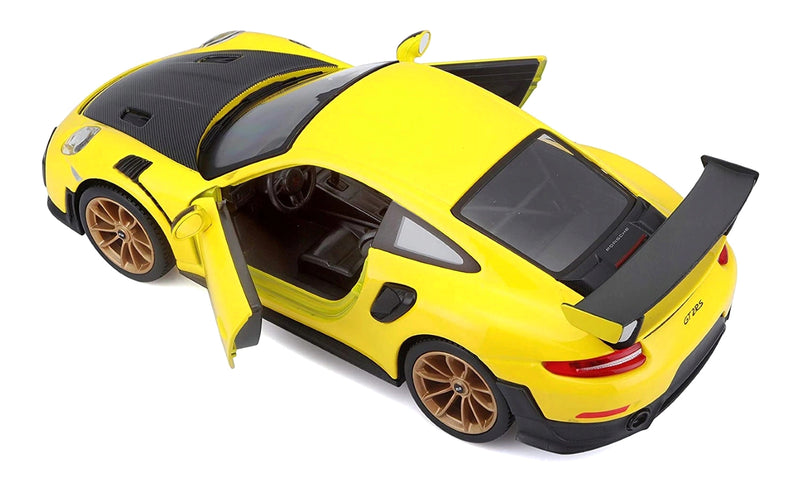 Porsche 911 GT2 RS Yellow with Carbon Hood and Gold Wheels "Special Edition" 1/24 Diecast Model Car by Maisto