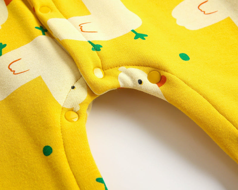 Baby 1pcs Cartoon Duck Print Button Front Rompers & Onesies With Triangle Hats