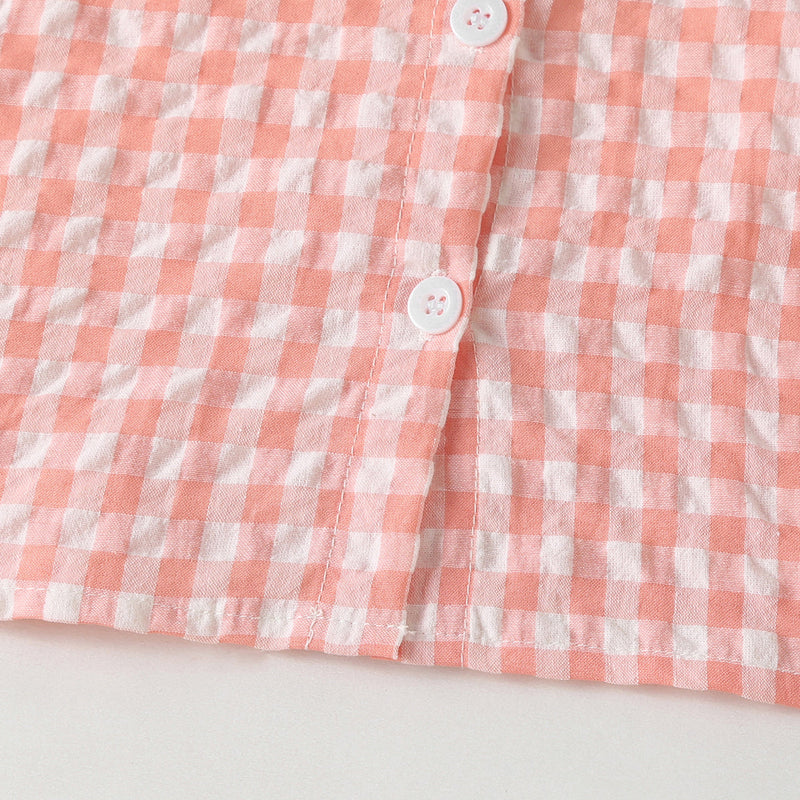 Baby Girl 1pcs Plaid Pattern Contrast Tape Lapel Design Combo Shorts Sets