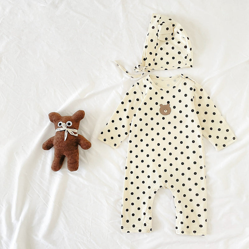 Baby Dot And Bear Pattern Long Sleeve Soft Cotton Jumpsuit