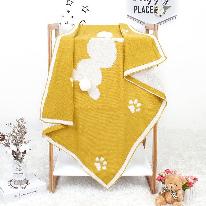 Baby Cartoon Rabbit & Footprints Embroidered Graphic 3D Tail Blanket