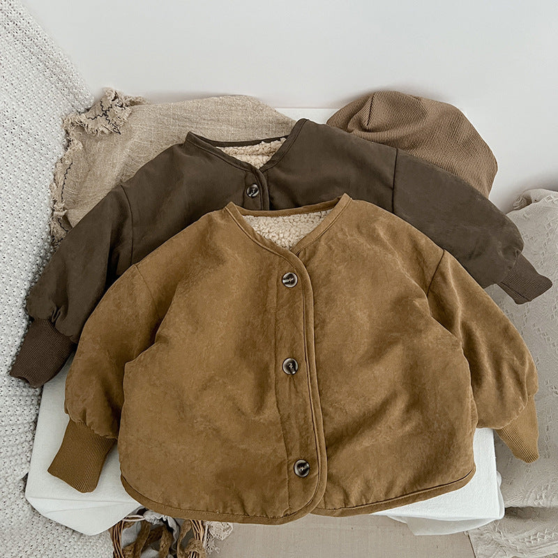 Baby Boy And Girl Vintage Style Lambswool Padded Thickened Jacket