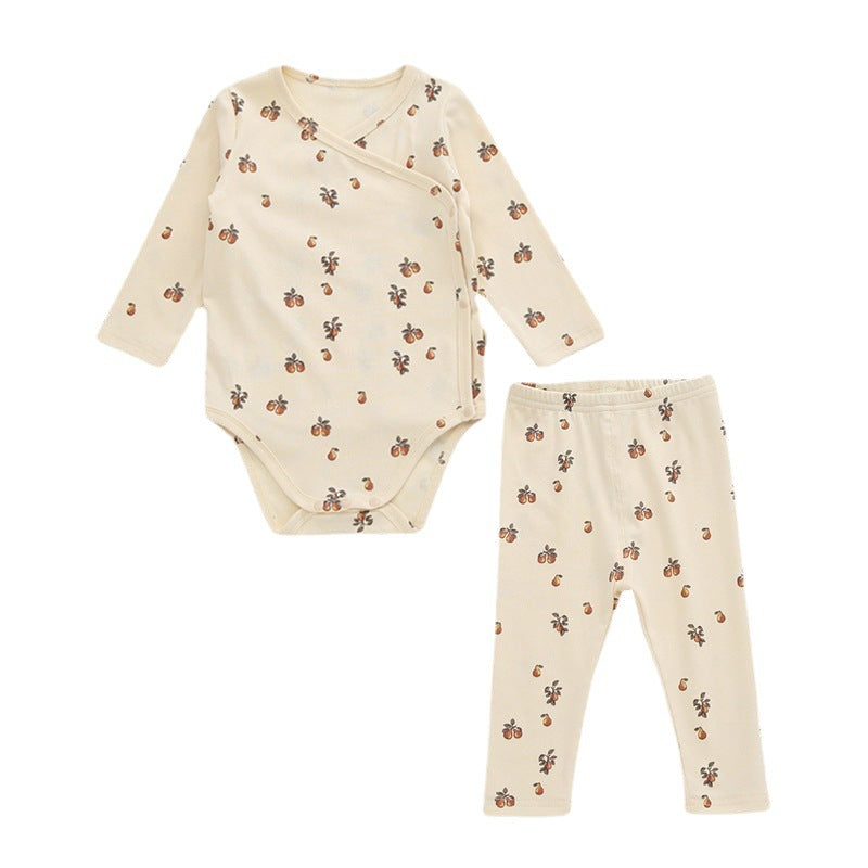 Baby Floral Print Pattern Side Buckle Design Cute Thin Style Air Conditional Clothes Sets