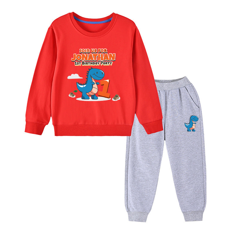 Baby Boy Cartoon Dinosaur Print Pattern Hoodie Combo Trousers Cotton 1 Pieces Sets