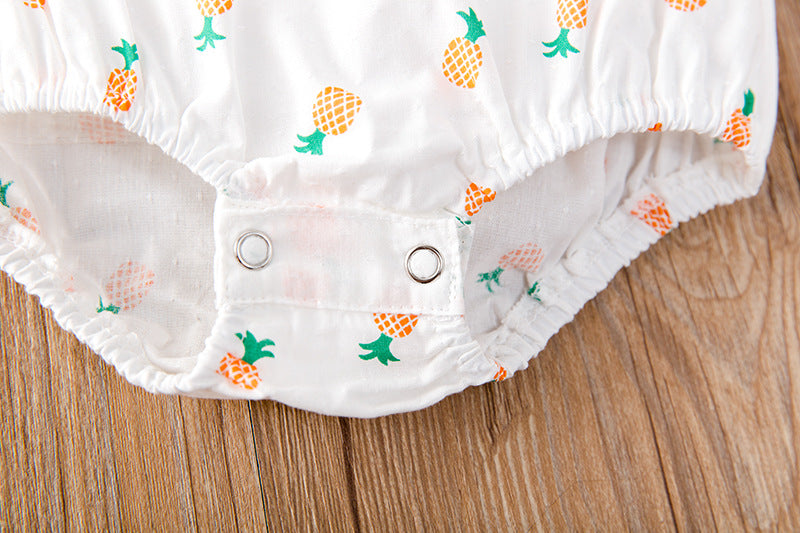 Baby Girl Fruit Print Drawstring Design Round Neck Onesies