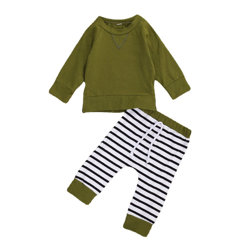 Baby Boy 1pcs Solid Color Hoodie Combo Striped Pattern Trousers Sets