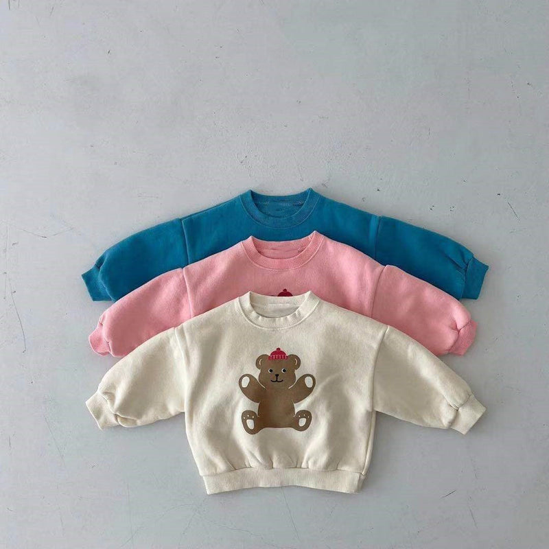 Baby  Cartoon Bear Graphic Long Sleeves Cotton Casual Hoodies