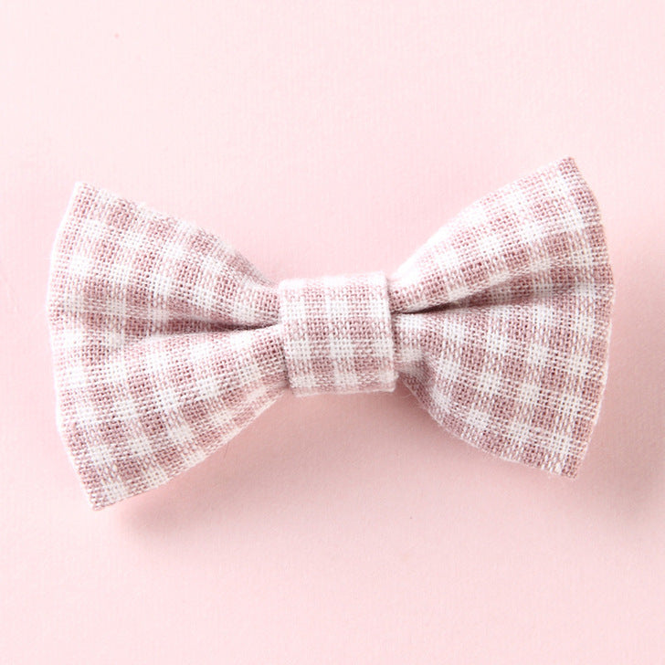 Girls Plaid Pattern Bow Tie Hair Fabric Clips Handmade Accessory