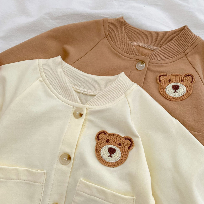 Baby Cartoon Bear Patched Pattern Cute Style Romper And Coat