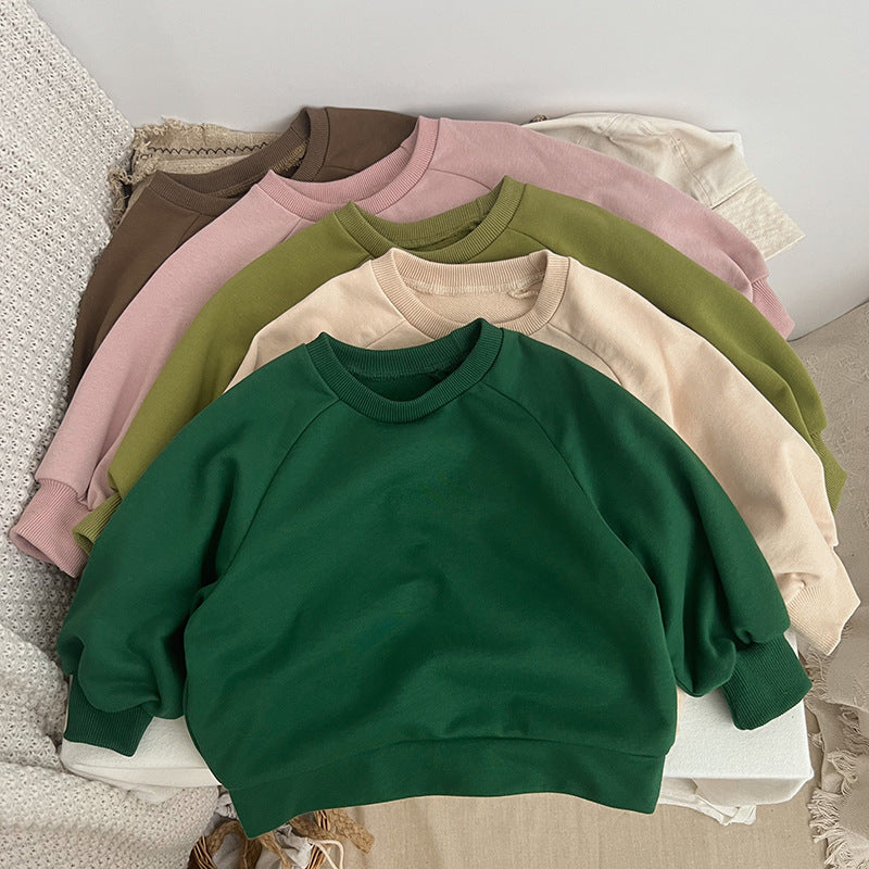 Baby Solid Color Long Sleeve Pullover Crewneck Hoodies