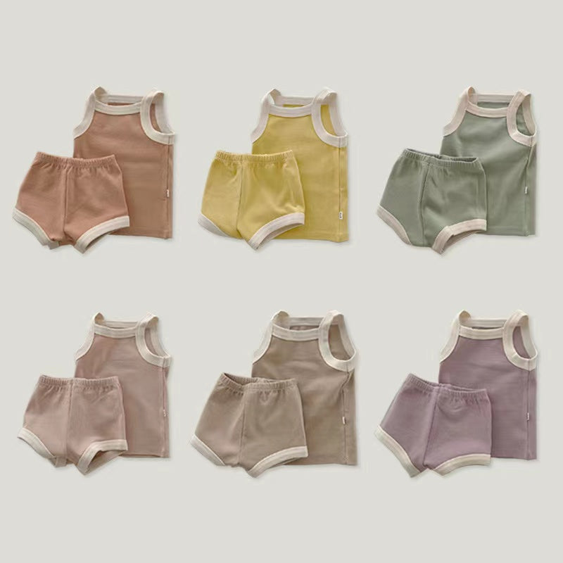 Baby Girl Solid Color Thin Style Pure Cotton Vest Combo Shorts 2 Pieces Sets Home Clothes