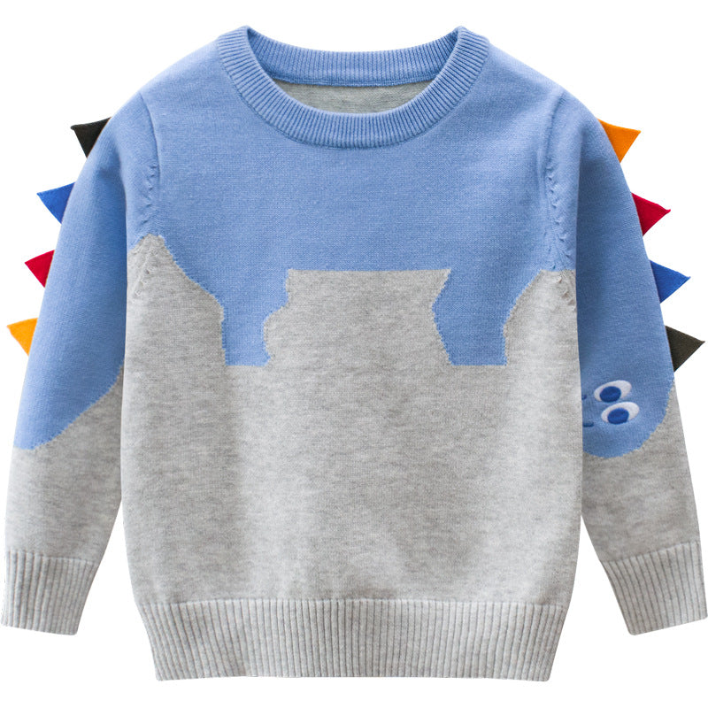 Baby Boy Cartoon Dinosaur Embroidered Pattern Knitted Lovely Sweater