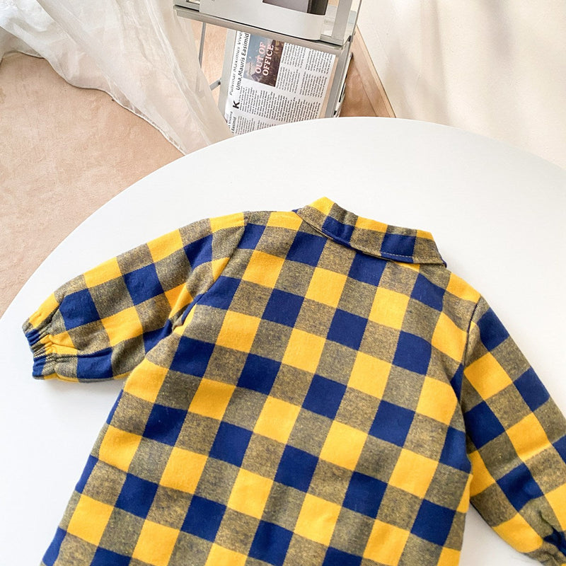 Baby Boy Plaid Pattern Snap Button Front Long-sleeved Thick Rompers