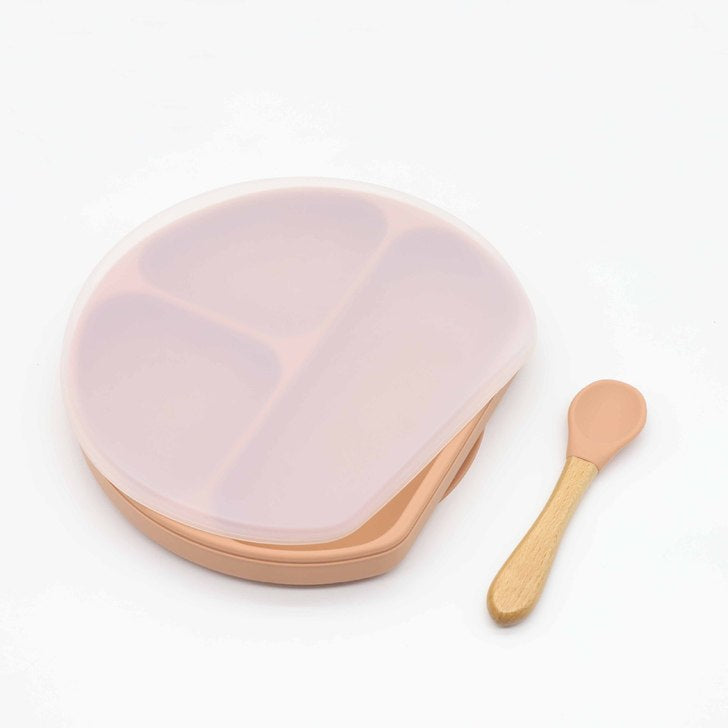 Baby Silicone Compartment Plate With Wooden Spoon