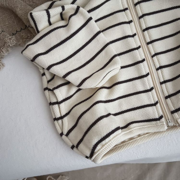 Baby Striped Pattern Single Breasted Design Long Sleeve Coat With Hat